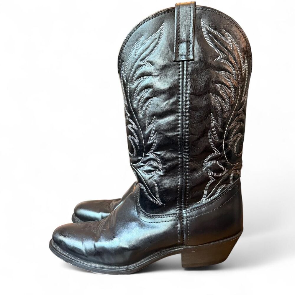Laredo Black Leather Western Cowboy Boots Women’s 8.5M Embroidered Cowgirl Boots - Picture 2 of 8